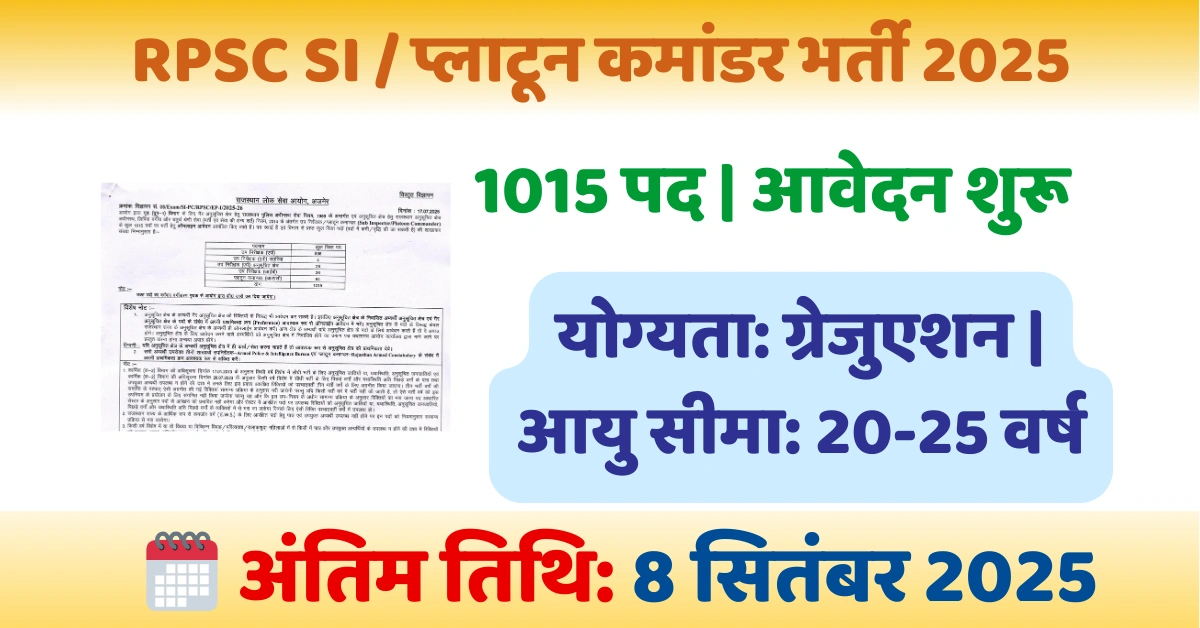 RPSC SI Platoon Commander Bharti 2025